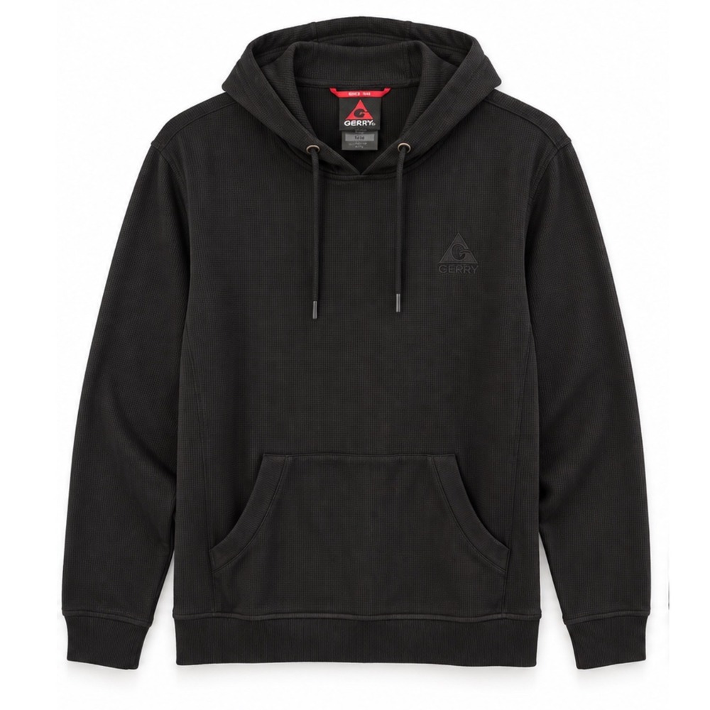Gerry Mens Textured Waffle Knit Performance Hoodie Black Medium Outdoor Hiking